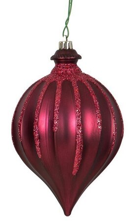 6 inches X 4 inches MATTE ONION FINIAL WITH GLITTER ORNAMENT | RED, DK. GREEN, GOLD, SILVER, ROSE GOLD, BURGUNDY, CHOCOLATE, WHITE