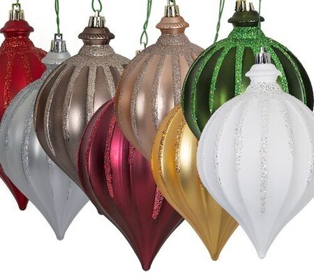 6" x 4" Matte Onion Finial with Glitter Ornament | Red, Dk. Green, Gold, Silver, Rose Gold, Burgu...