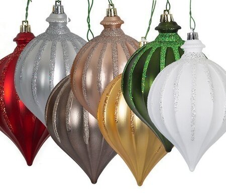 6" x 4" Matte Onion Finial with Glitter Ornament | Red, Dk. Green, Gold, Silver, Rose Gold, Burgu...