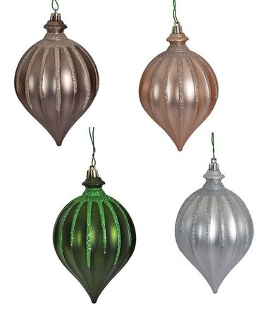 6" x 4" Matte Onion Finial with Glitter Ornament | Red, Dk. Green, Gold, Silver, Rose Gold, Burgu...