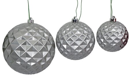 Fire Retardant Uv Pearl Gloss Grid Ball Ornament In Red, Green, Champagne, Silver