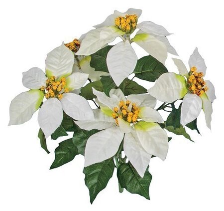 13 INCH POINSETTIA BUSH X 5 FLOWERS | VELVET RED OR WHITE/GREEN