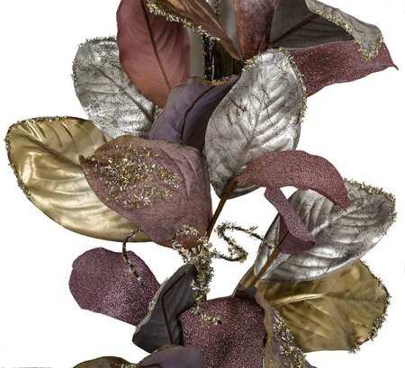 Purple Metallic/Velvet/Glittered Magnolia Leaf Swag, Spray, Or Garland