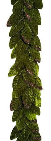 8.5 Foot Green Velvet Magnolia Garland With Brown Sequins