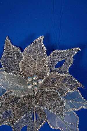 22 Inch Polyester Silver Beaded Poinsettia Spray