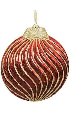 10 inches x 10 inches Plastic Shiny Glittered Disc Ornament - Red/Gold