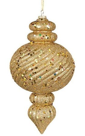 14 inches x 8 inches Plastic Glittered Twill Calabash Ornament - Gold