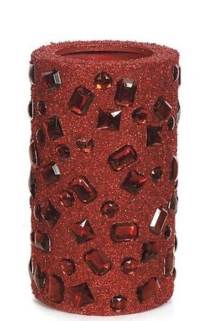14 inches Jeweled/Beaded Pot - Red - 14 inches H x 8 inches OD x 5.5 inches ID