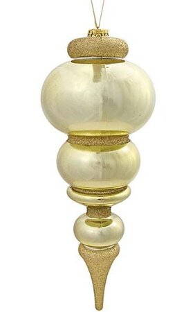 14 inches x 5 inches Plastic Shiny Glittered Finial Ornament - Gold