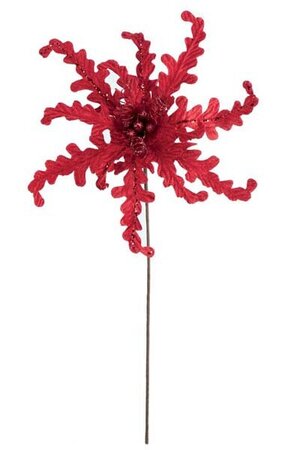 15 inches Poinsettia with Sequins - Red