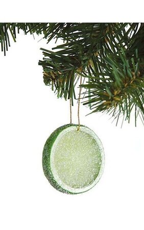2 inches Sugared Lime Slice Ornament - Green