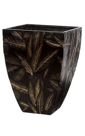 21 inches Fiberglass Pot With Gold Leaf Design - Black/Gold