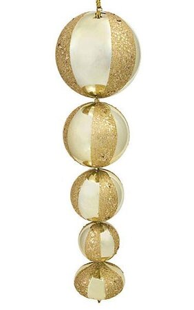 21 inches x 6 inches Shiny Glittered Ball/Drop Ornament with String - Gold