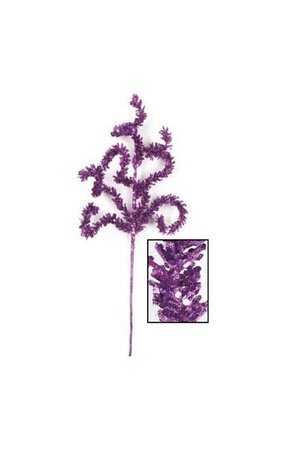 22 inches Plastic Glittered Curly Spray x 6 - 28 inches OAL - 11.5 inches Stem -Purple