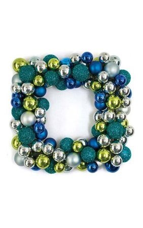 24 inches Plastic Mixed Ball Square Wreath - Blue/Green/Silver