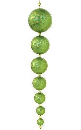 24 inches x 4 inches Foam Hanging Septuple Ball Ornament - Green Glitter