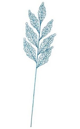 27.5 inches Glitter Leaf Spray - Blue - 7 inches Width - 13.5 inches Stem