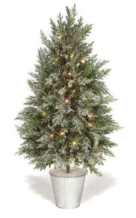 29 inches Plastic Snow Cypress Christmas Tree with Tin Pot - Battery Operated - 50 Rice Lights