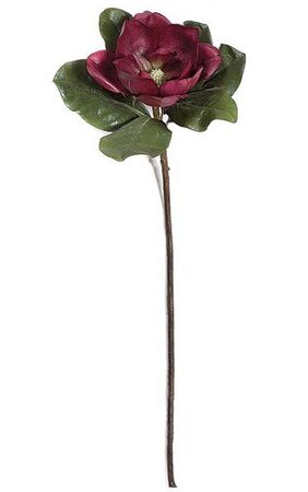 31 inches Magnolia Spray - 1 Wine Flower - 6 Leaves - 22.5 inches Stem