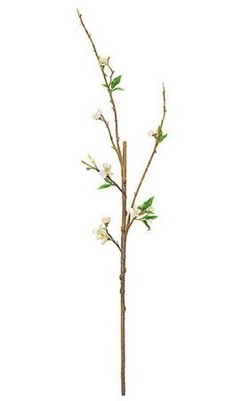 Peach Blossom Spray - 10 White/Pink Flowers - 15 Green Leaves