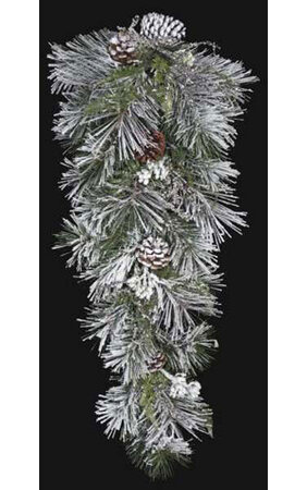 32 inches Flocked Longleaf Swag with Pine Cones - Silver Ice Twigs