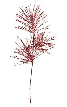 34 inches PVC Glittered Pine Needle Spray - 3 Tips - Red