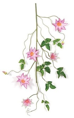 36 inches Clematis Vine - 24 Green Leaves - 5 Pink/Cream Flowers - 2 Buds