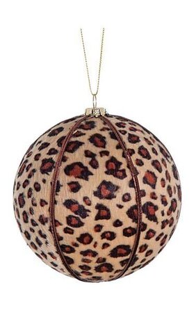 4 inches Fabric Wrapped Leopard Print Ball Ornament - Brown/Black