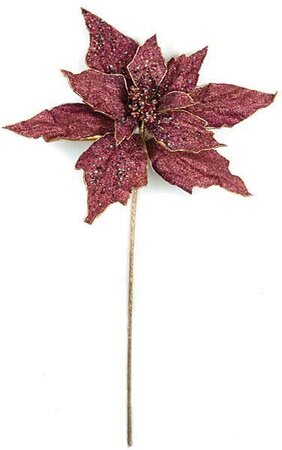 44 inches Giant Beaded Poinsettia Stem - 24 inches Flower - 33 inches Stem - Gold/Burgundy