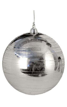 5 inches Reflective Ball with Glitter Ornament - Silver