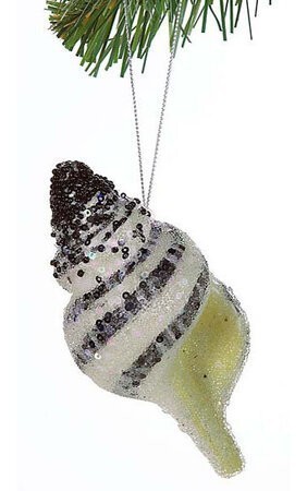 5 inches x 2 inches Beaded Shell Ornament - Iridescent/Black