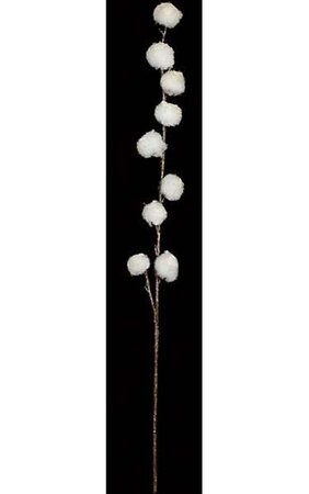 57 inches Frosted Cotton Stem - 9 Speckled Cotton Balls - White/Brown Stem - 21 inches Stem