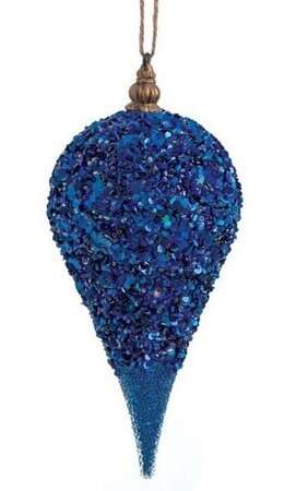 6.5 inches Styrofoam Glittered Drop Ornament - Dark Blue