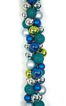 6 feet Plastic Mixed Ball Garland - 6 inches Width - Blue/Green/Silver