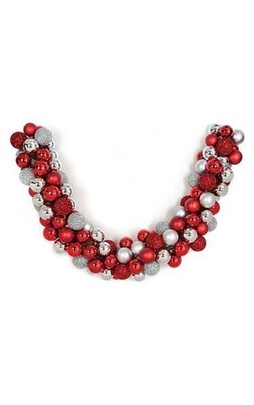 6 feet Plastic Mixed Ball Garland - 8 inches Width - Red/Silver