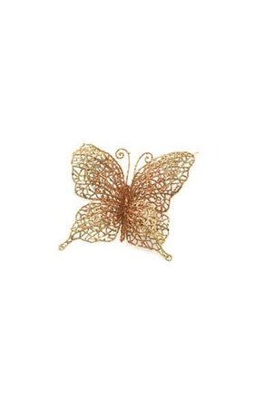 6 inches Plastic Glittered Butterfly Ornament with Clip - Gold/Copper