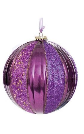 6 inches Plastic Pearlized Glittered Ball Ornament - Purple/Gold