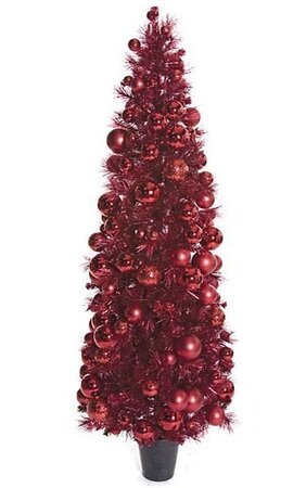 6 feet PVC Red Holiday Christmas Tree with Ornaments - 459 Red Tips - Weighted Base