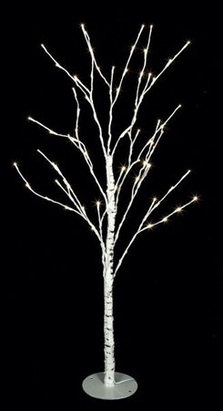 8 feet LED Birch Tree - 144 White 5 mm LED Lights - Adapter Included - Metal Base Plate