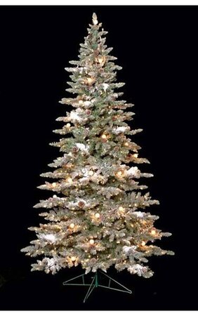 9 feet Flocked Vale Pine Christmas Tree with Pine Cones - Medium Size - Wire Stand