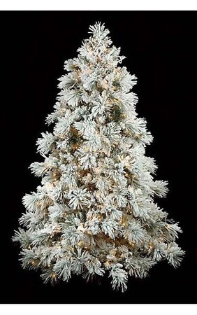 9 feet Heavy Flocked Long Twig Pine Christmas Tree - Full Size - Warm White LED