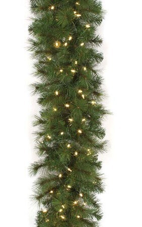 9 feet Mika Pine Garland - 150 Warm White 5.5mm LED Lights - 16 inches Width