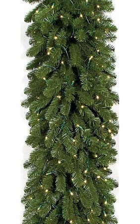 9 feet Pine Garland - 460 Green Tips - 300 Warm White LED Lights