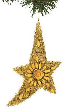 9 inches x 5 inches Jeweled/Beaded Starfish Ornament - Golden Yellow