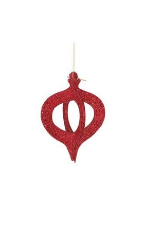 9 inches x 6.5 inches Fiberboard Glittered 3D Finial Ornament - Red