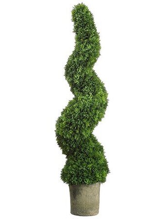 49 inches Outdoor Spiral Cedar Topiary in Dark Grey Pot Green