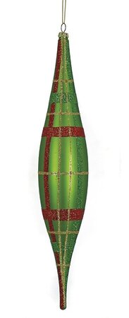 Earthflora's 14 Inch Matte Green Plaid Finial Ornament