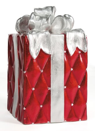 23 INCH RED AND SILVER CHRISTMAS GIFT BOX DECORATION
