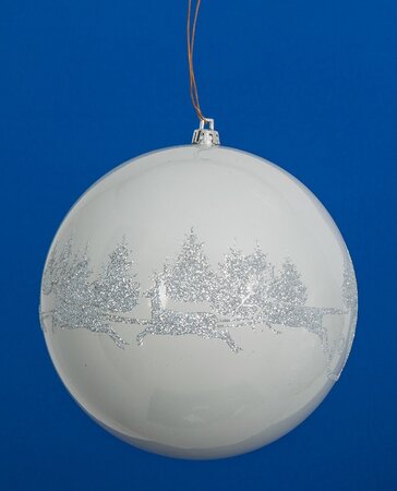 6 Inch Shiny White Glittered Deer Pattern Ball Ornament