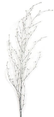 62 inches Plastic Bamboo Spray with Pearls - 30 inches Stem - 9 inches Width - Silver/White